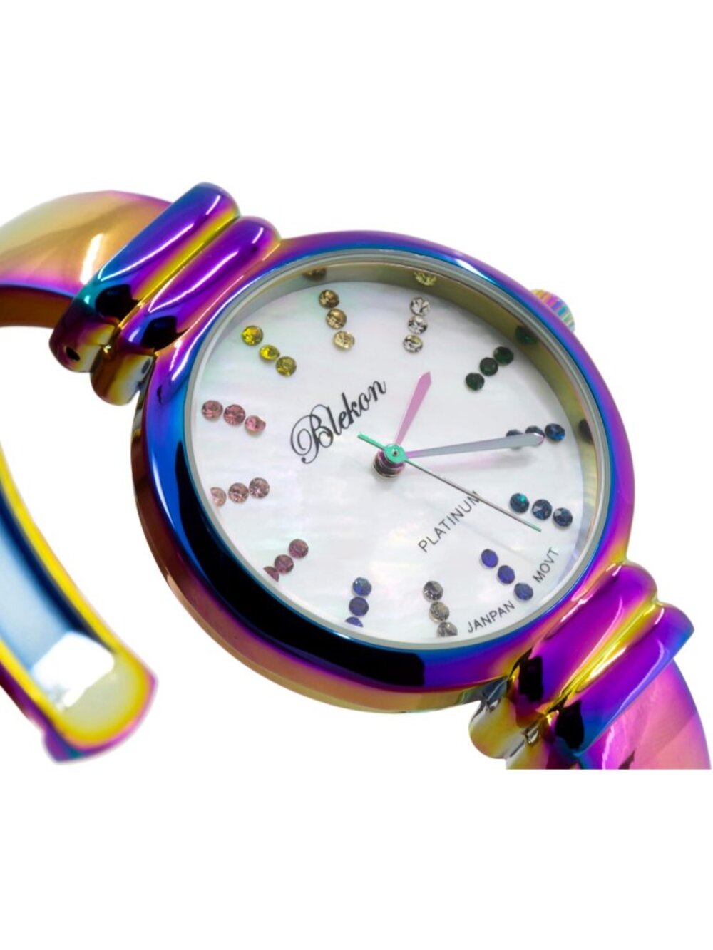Women's Iridescent Pearl Cuff Bracelet Quartz Movement Metal hinged Wrist Watch - Picture 4 of 7